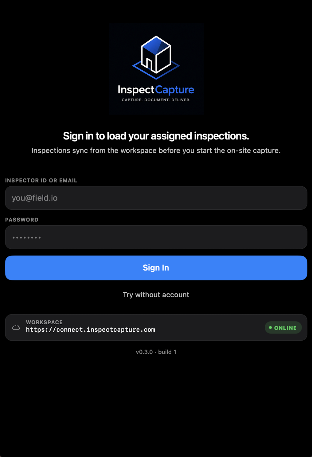 Login screen