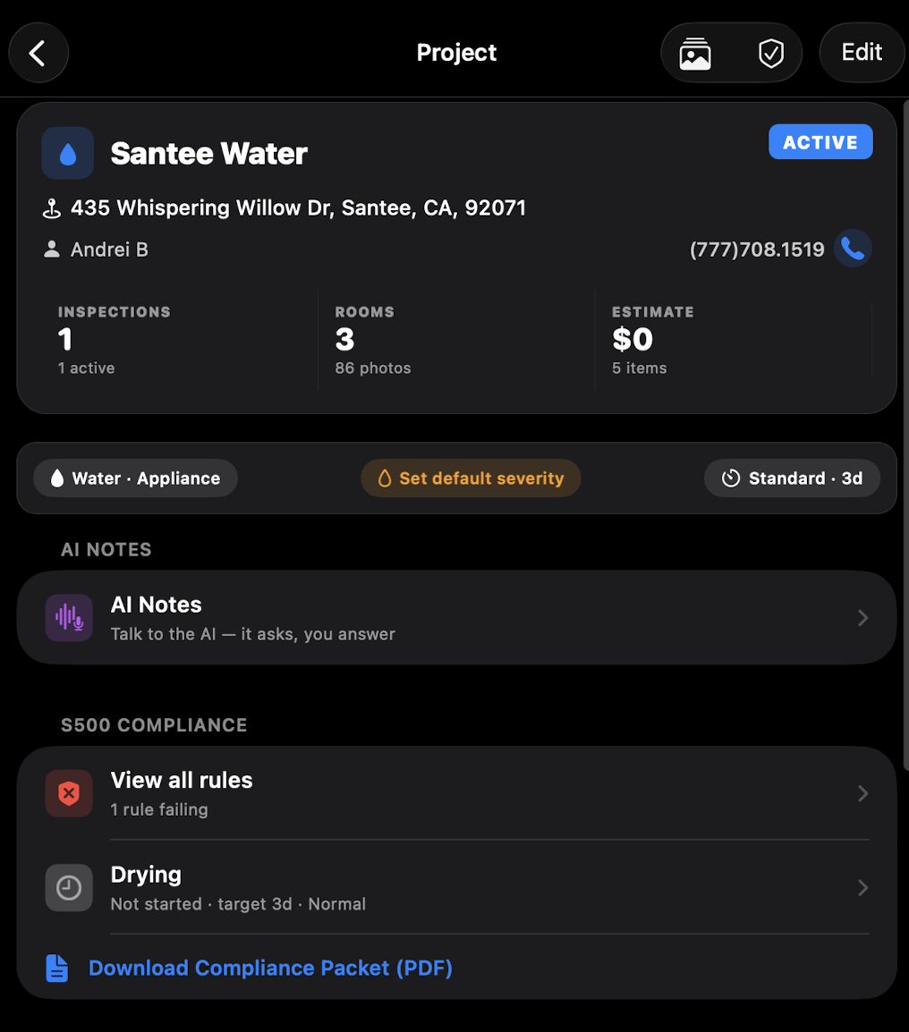 Project card overview