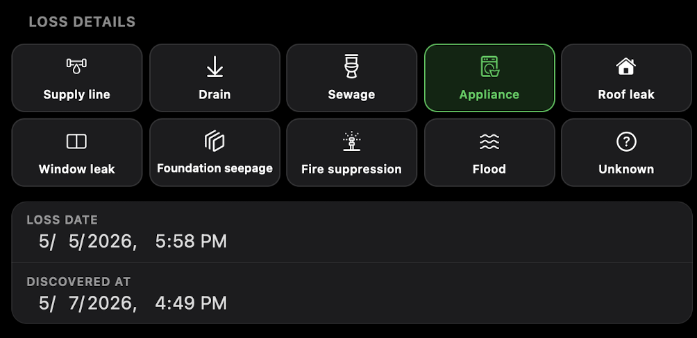 Loss details screen