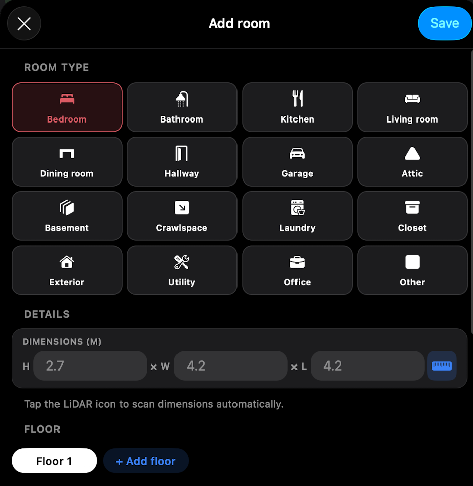 Add room screen