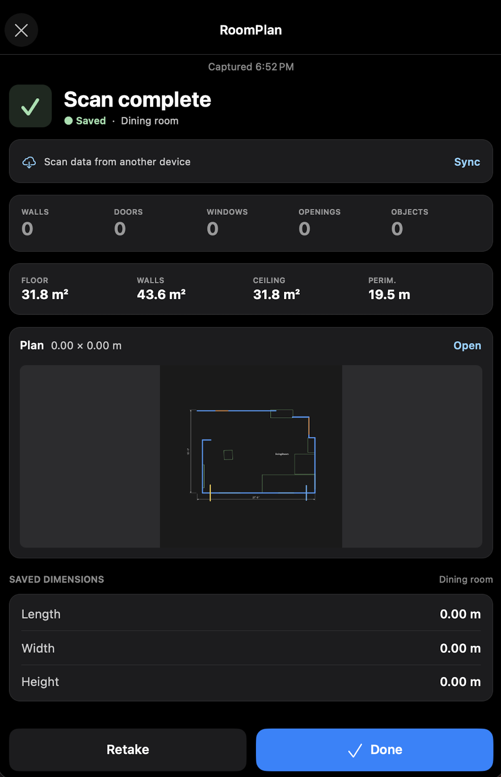 RoomPlan scan screen