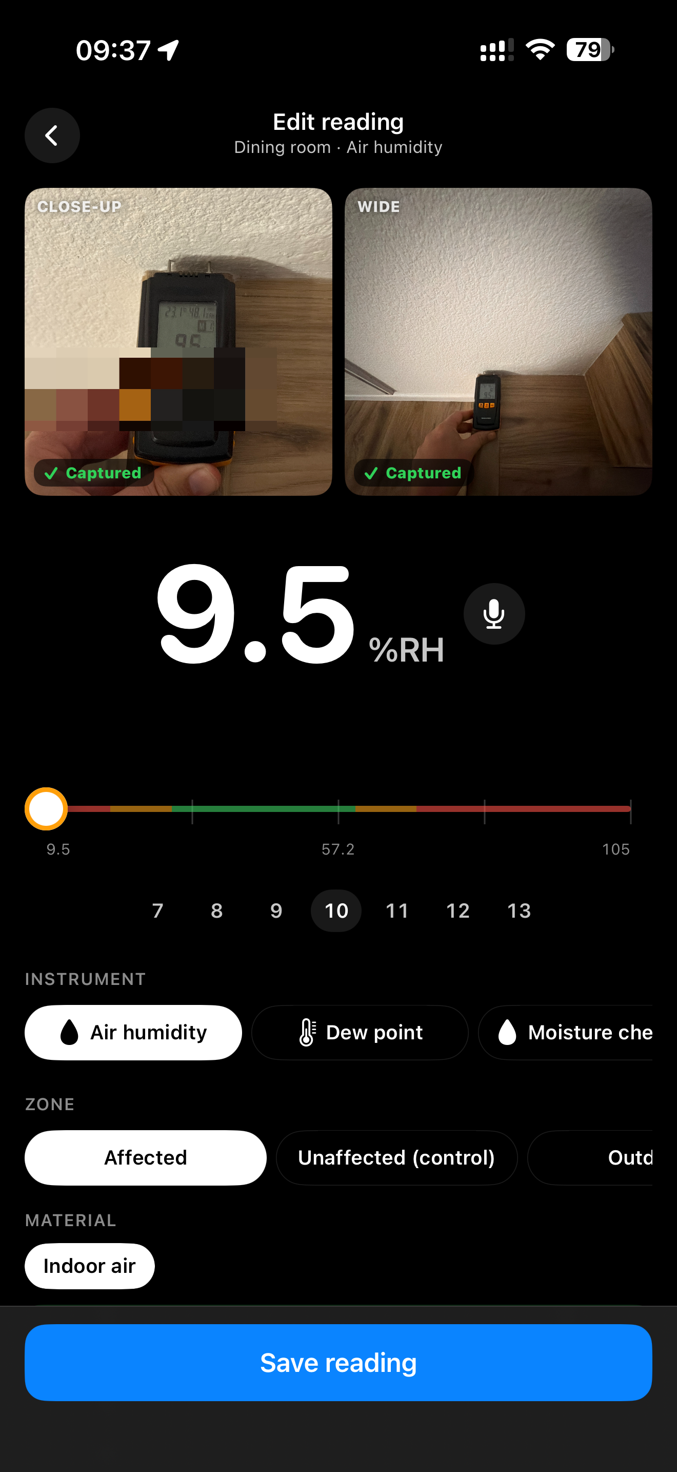 Moisture reading capture