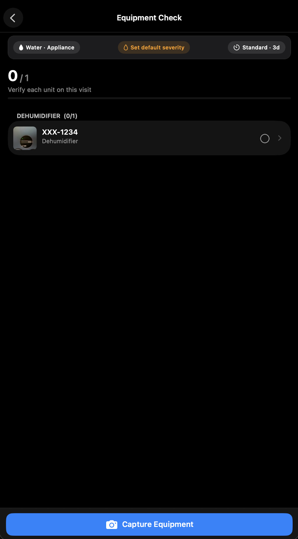 Equipment check screen